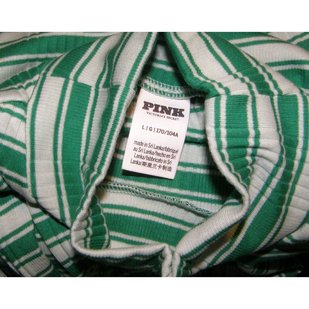 PINK VICTORIA'S SECRET Green Striped Jr Sz Large Stretchy Mock Neck Fitted Shirt - Picture 2 of 2